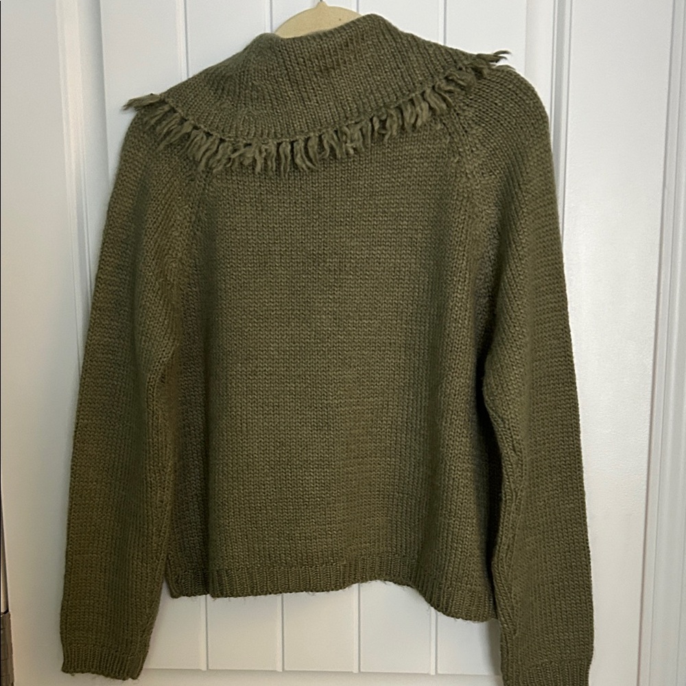 BUNDLE: Olive Cowl Neck Sweater and matching plaid fringe skirt - Picture 7 of 8